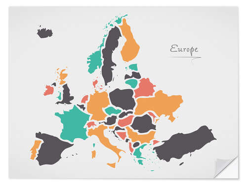 Vinilo para la pared Europe map modern abstract with round shapes