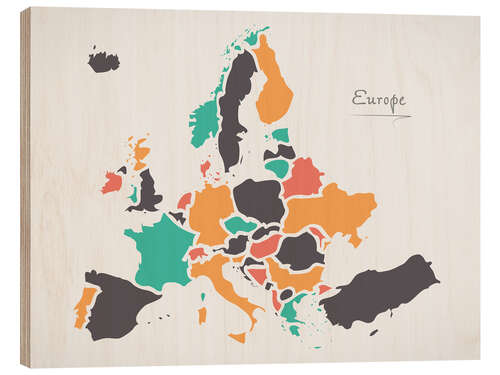 Tableau en bois Carte moderne de l'Europe