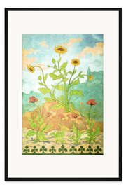 Gerahmter Kunstdruck Sonnenblumen und Mohnblumen
