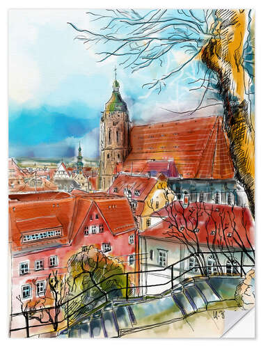 Selvklebende plakat Pirna, View to the Church of St. Mary