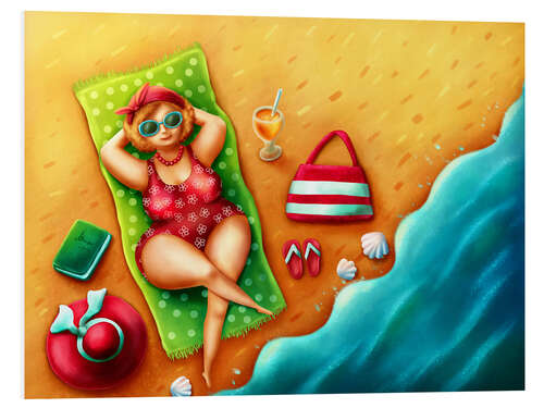 Foam board print Plump woman on the beach