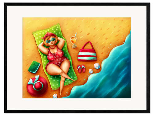 Kehystetty taidepainatus Plump woman on the beach