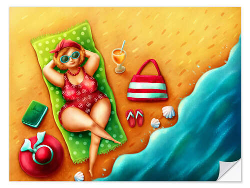 Selvklebende plakat Plump woman on the beach