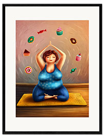 Impresión de arte enmarcada Fat woman doing yoga