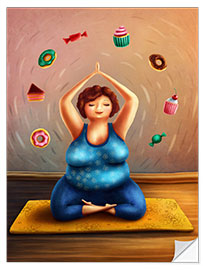 Selvklebende plakat Fat woman doing yoga