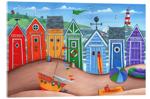 Akrylbilde Strand hytter, regnbue scene