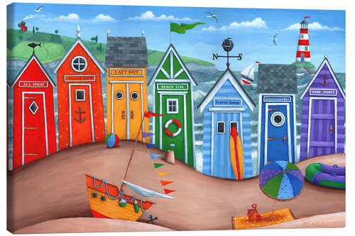 Canvas print Beach hut rainbow scene