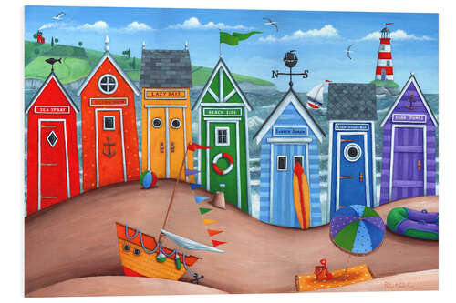 Foam board print Beach hut rainbow scene