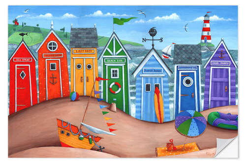 Wall sticker Beach hut rainbow scene