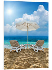 Magnettafel Strandstuhl und Schirm am Sandstrand