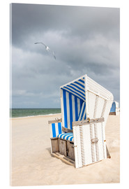 Tableau en verre acrylique  Mouette et chaise de plage sur Sylt