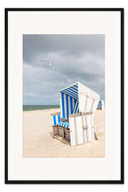 Gerahmter Kunstdruck Möwe und Strandkorb auf Sylt