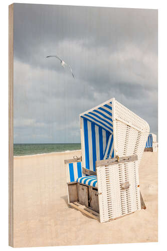 Holzbild Möwe und Strandkorb auf Sylt