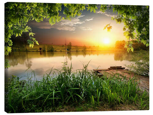 Canvas print Quiet fishing lake in the evening