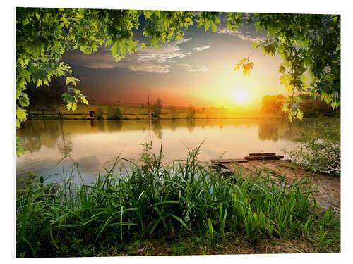 Foam board print Quiet fishing lake in the evening