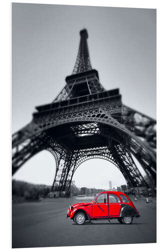 Quadro em PVC Vintage red car stands on the Champ de Mars