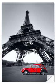 Selvklebende plakat Vintage red car stands on the Champ de Mars