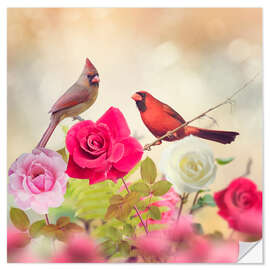 Wall sticker Roses and cardinals