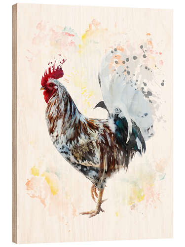 Wood print Digital Painting of a Colourful Rooster