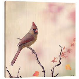 Hout print Little bird on a branch