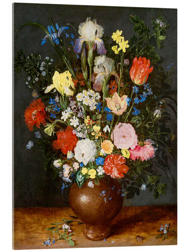 Acrylic print Bouquet of flowers in clay vase