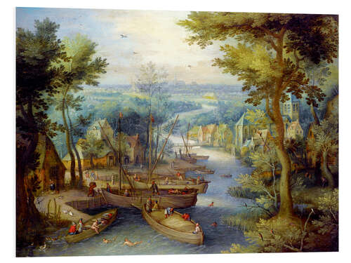 Bilde på skumplate River landscape with bathing and boats