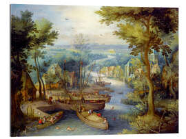 Gallery print River landscape with bathing and boats