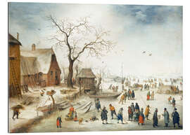 Gallery print Village in winter with farmers on the ice