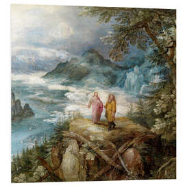 Foam board print Wide mountain landscape with the temptation of Christ