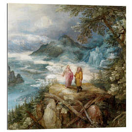 Tableau en plexi-alu Wide mountain landscape with the temptation of Christ