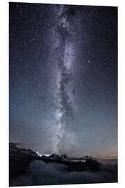 Foam board print Nightscape with galaxy above clouds from Legler mountain hut  Glarus, Switzerland