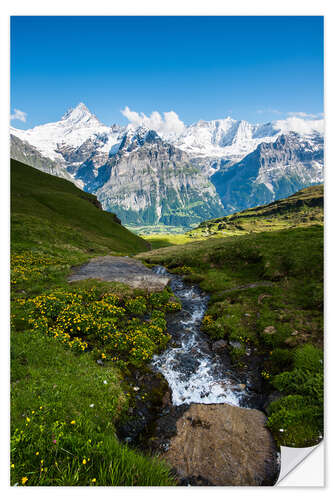 Wandsticker Bergpanorama mit Schreckhorn und Fiescherhorn Blick von First, Grindelwald, Schweiz