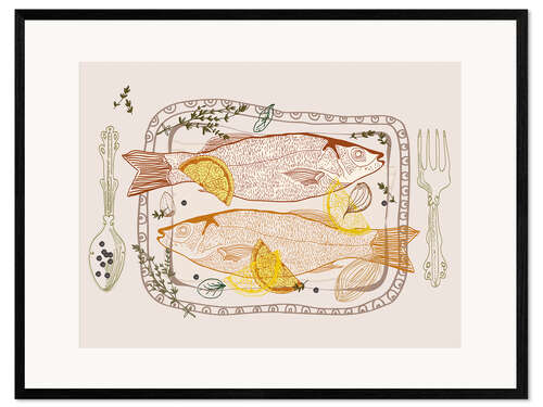 Impressão artística com moldura Fish fresh on the table