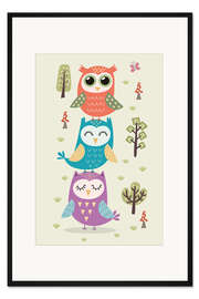 Gerahmter Kunstdruck Drei Eulen