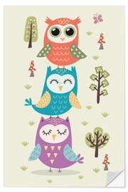 Selvklebende plakat Three owls