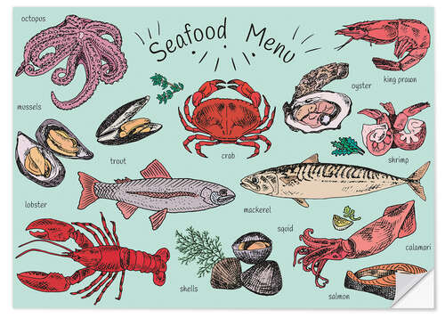 Sticker mural Menu de fruits de mer (anglais)