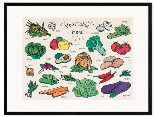 Impresión de arte enmarcada Menú de verduras en inglés