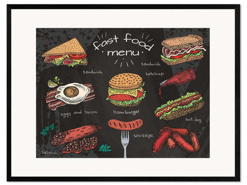 Gerahmter Kunstdruck Fast Food Menu