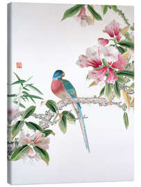 Canvas print Jay on a flowering branch