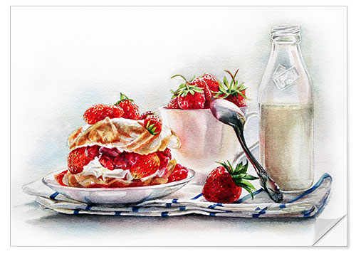 Selvklebende plakat Strawberry&milk