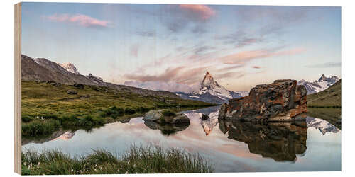 Wood print Sunrise at Matterhorn mountain