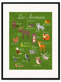 Inramat konsttryck Forest animals - French