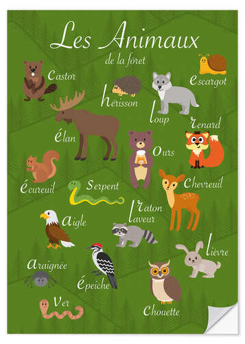 Naklejka na ścianę Forest animals - French