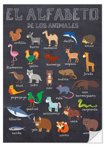 Muursticker Alphabet of Animals (Spanish)