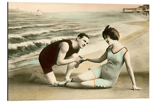 Aluminium print Romantic Victorian Couple on the Beach