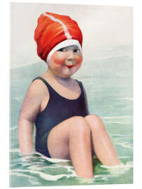 Akrylbilde Child Wearing a Swim Cap Sitting in the Surf