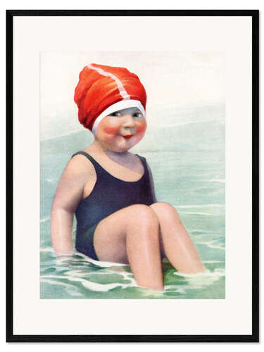 Gerahmter Kunstdruck Kind mit Badekappe