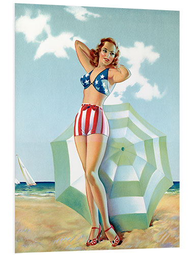 Hartschaumbild Patriotisches Pinup Mädchen am Strand