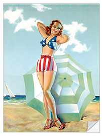 Vinilo para la pared Patriotic Pinup Girl at Beach