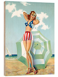 Tableau en bois Patriotic Pinup Girl at Beach